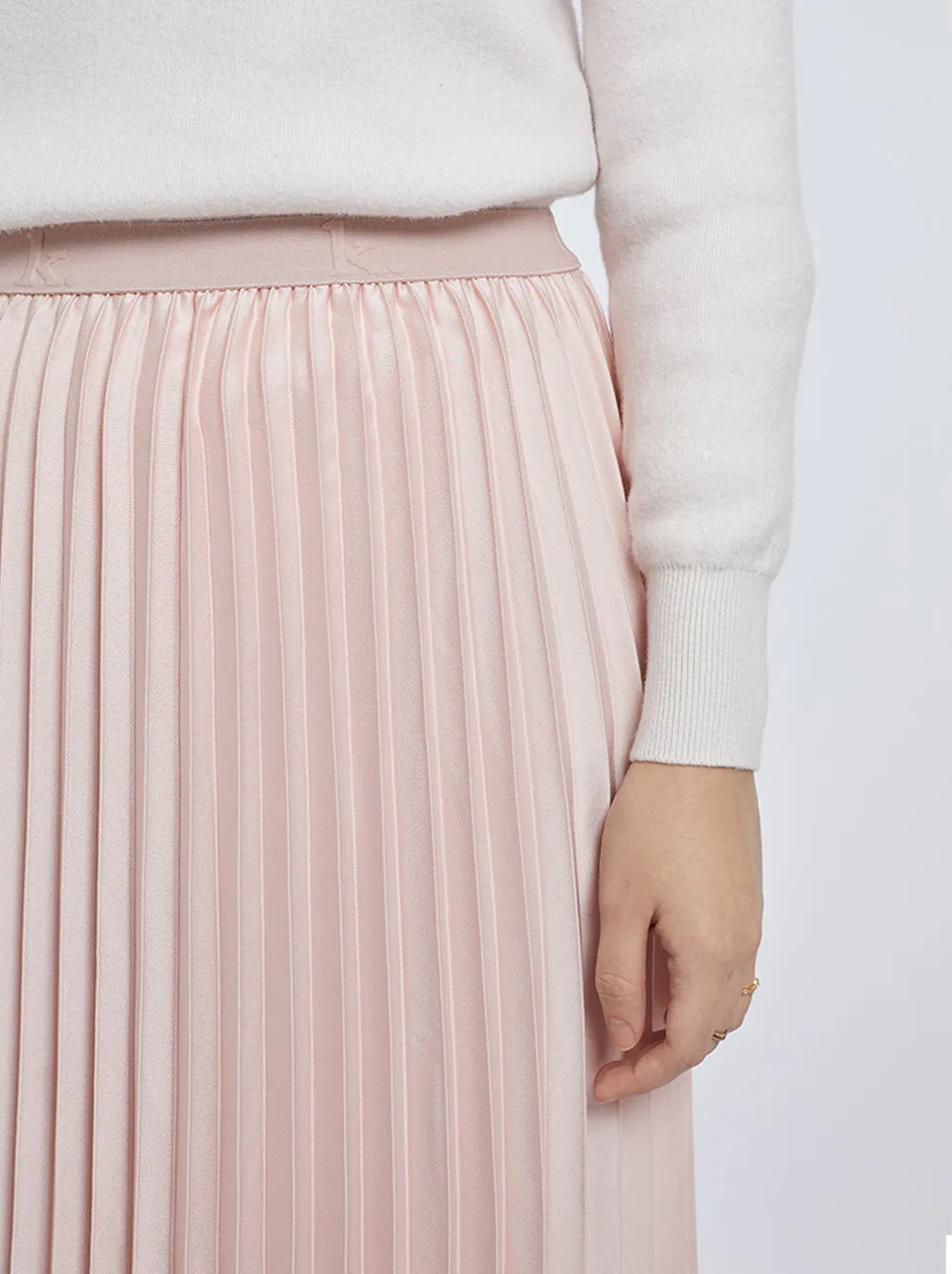 SATIN PLEATED SKIRT PLAIN PINK