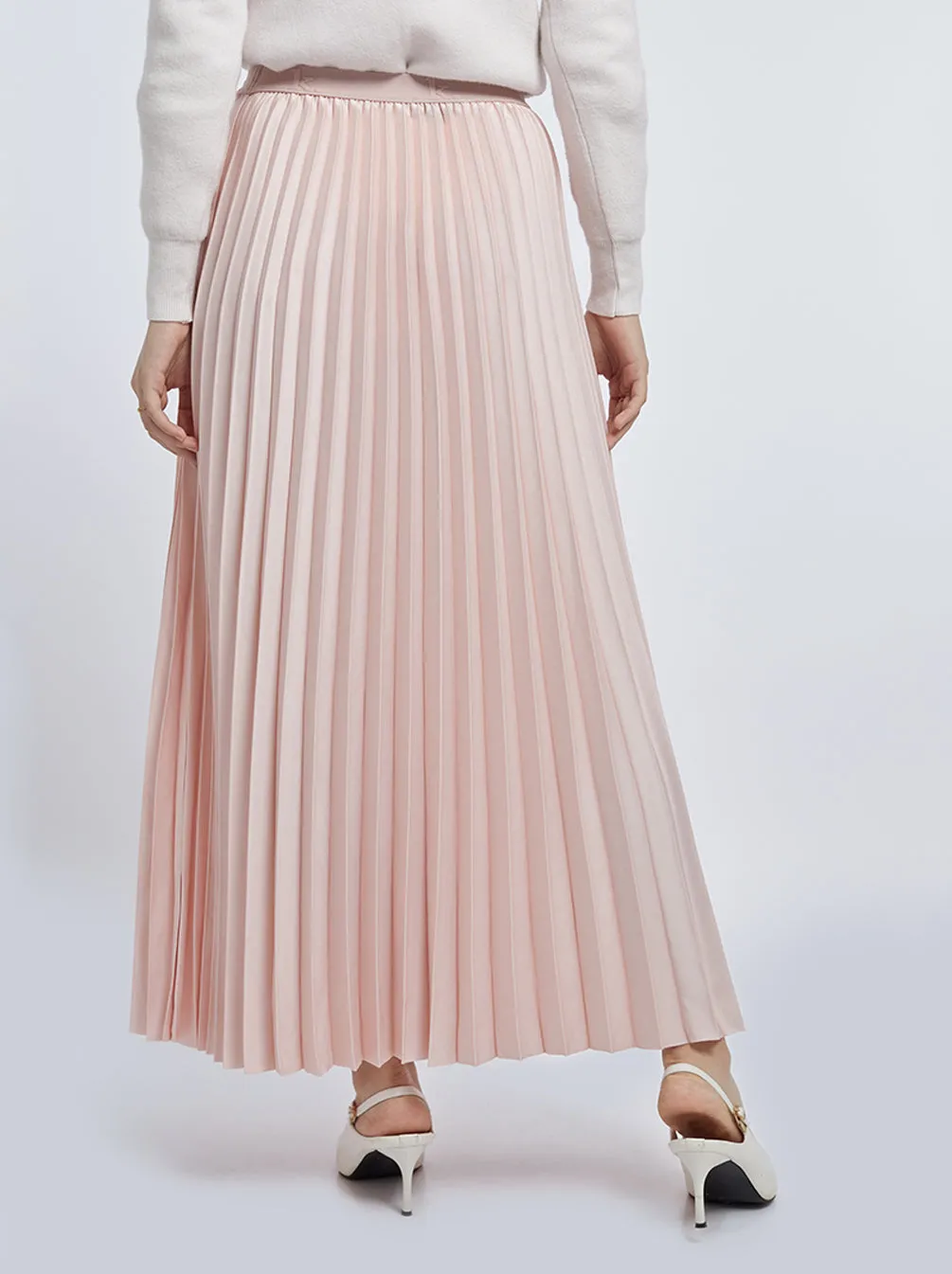 SATIN PLEATED SKIRT PLAIN PINK