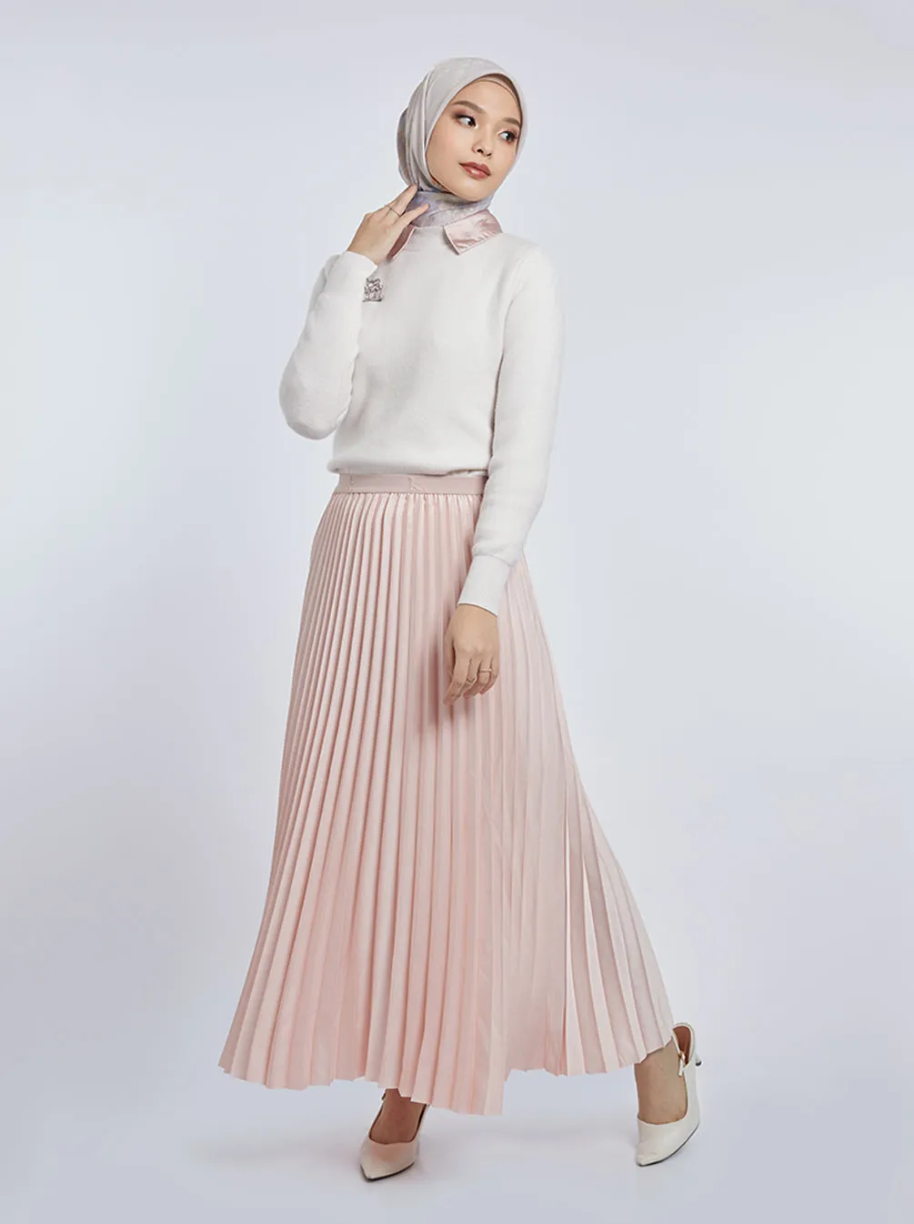 SATIN PLEATED SKIRT PLAIN PINK