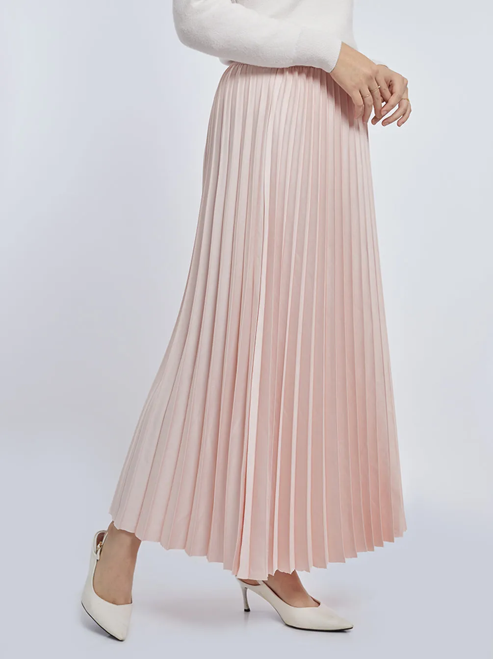 SATIN PLEATED SKIRT PLAIN PINK