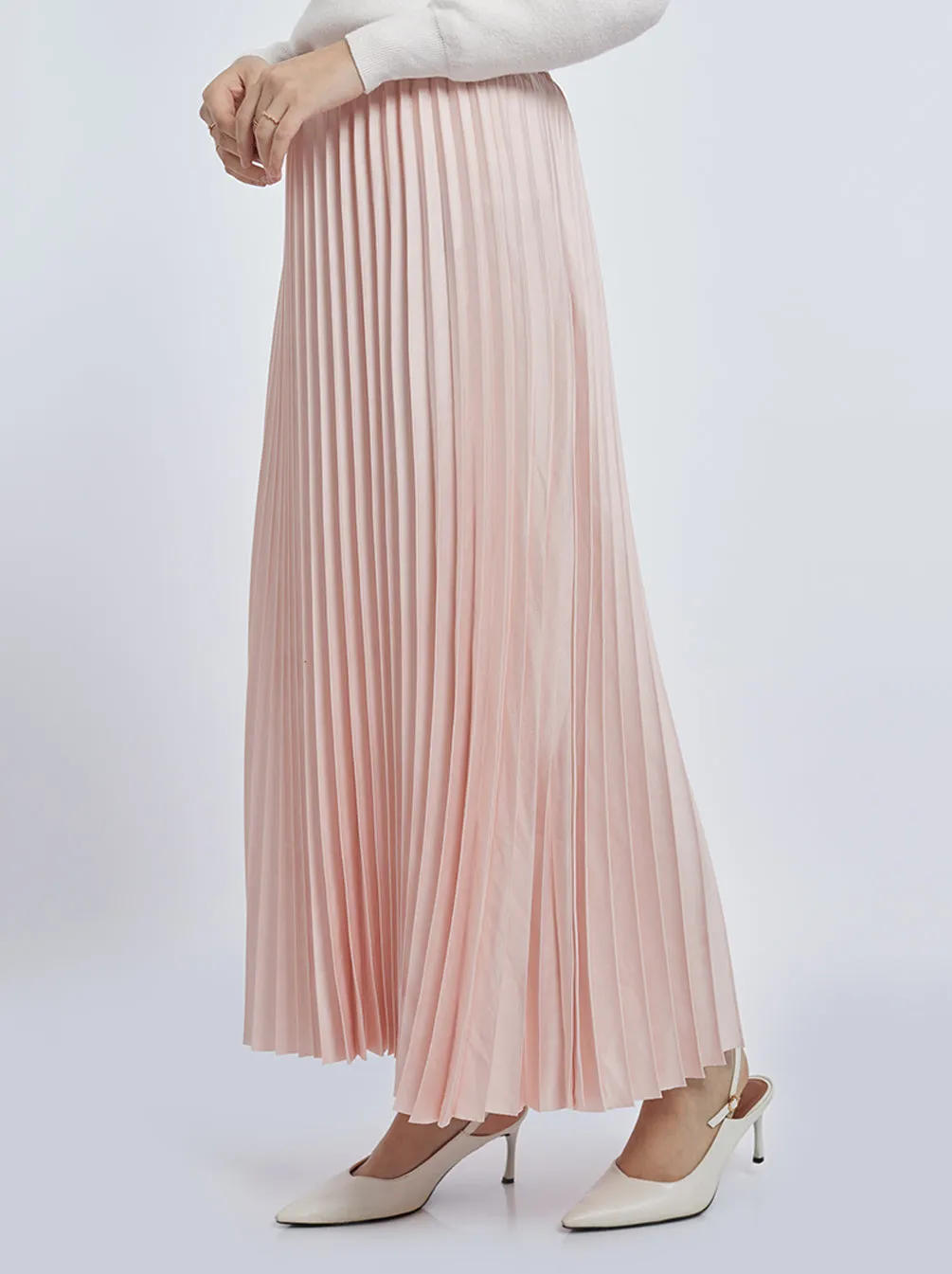 SATIN PLEATED SKIRT PLAIN PINK