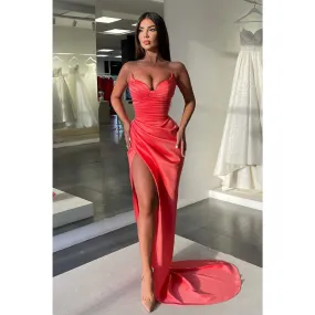 Sexy V-neck Pleats Side Slit Long Prom Dress