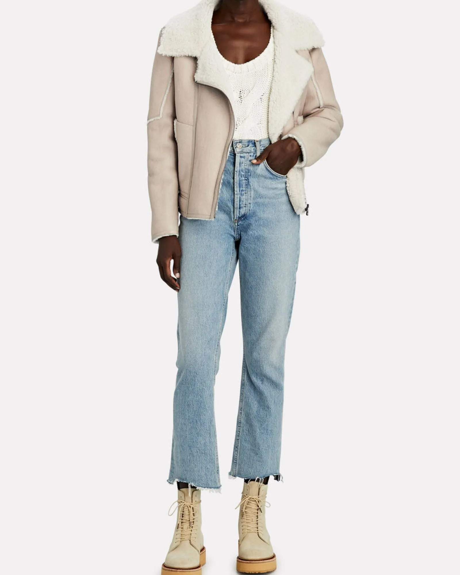 Shearling-Trimmed Moto Jacket