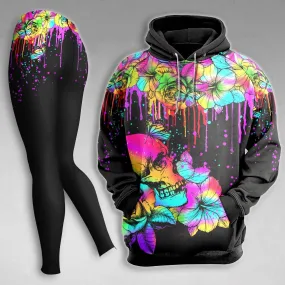 Skull Flower Colorful Gothic Combo Hoodie and Leggings