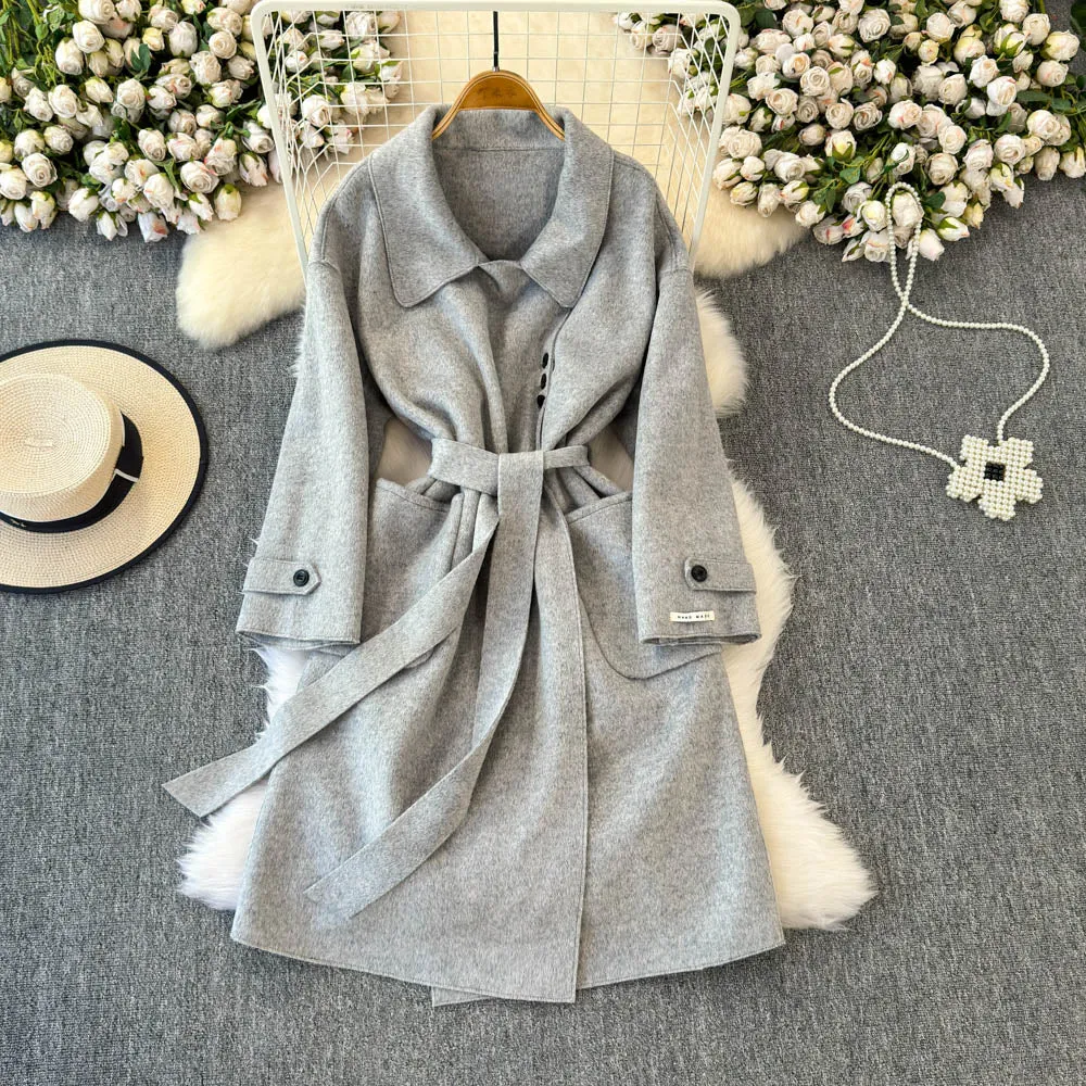 Solid Color Tweed Trench Coat
