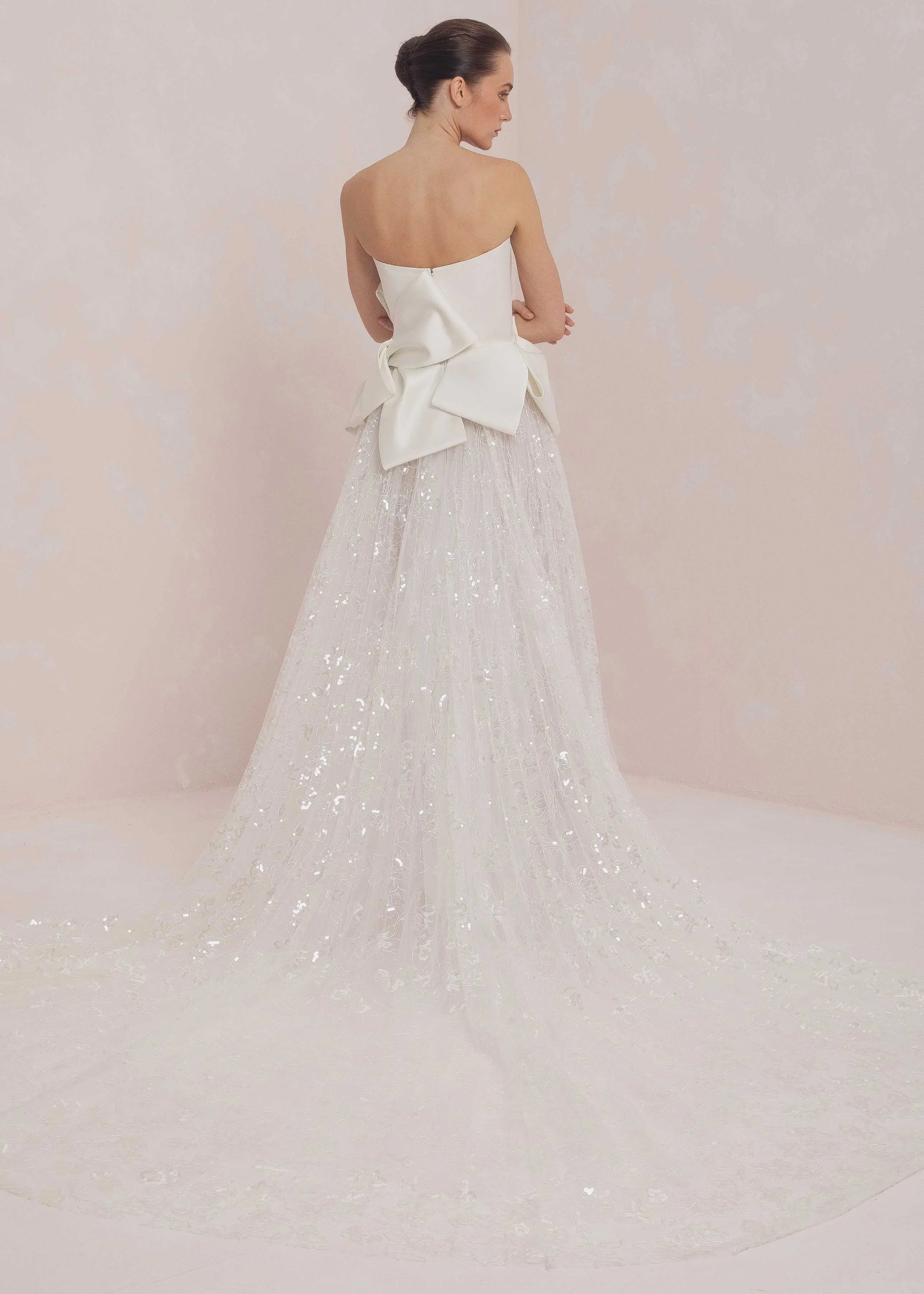 Strapless Gown With Fully Beaded Skirt And Bows