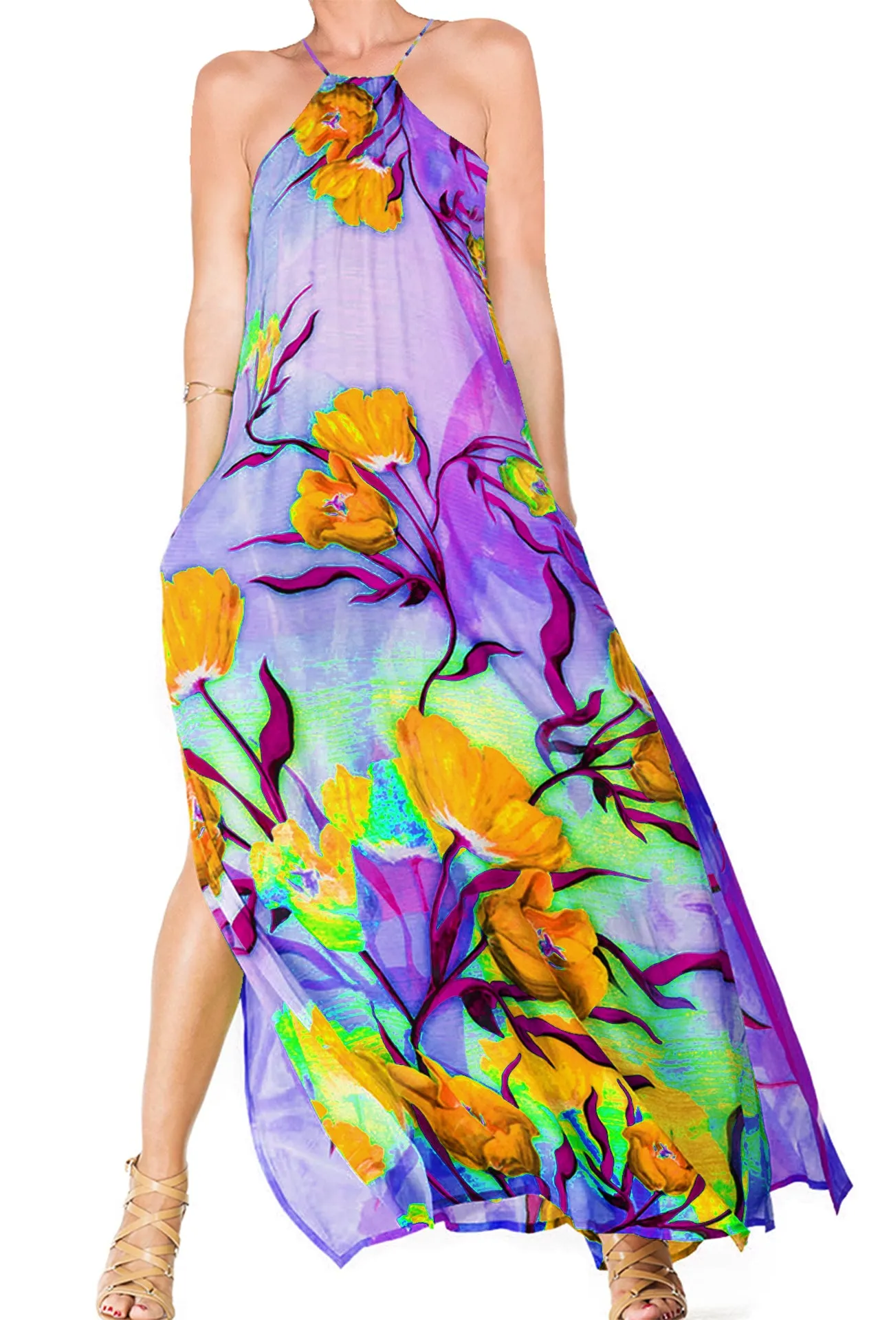 Strappy Purple Long Silk Dress
