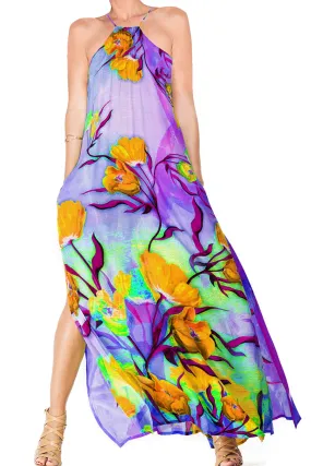Strappy Purple Long Silk Dress