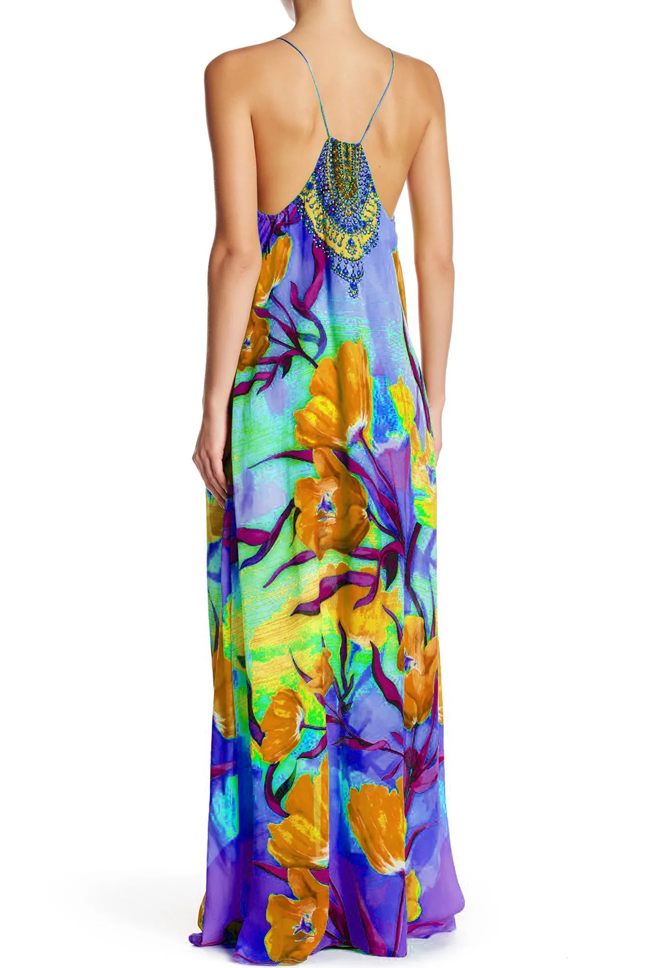 Strappy Purple Long Silk Dress