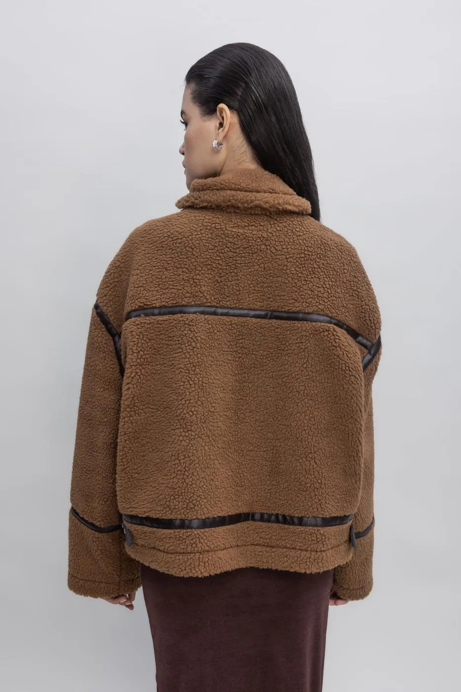 Tan Faux Fur Biker Jacket