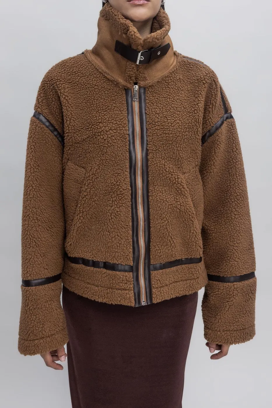 Tan Faux Fur Biker Jacket