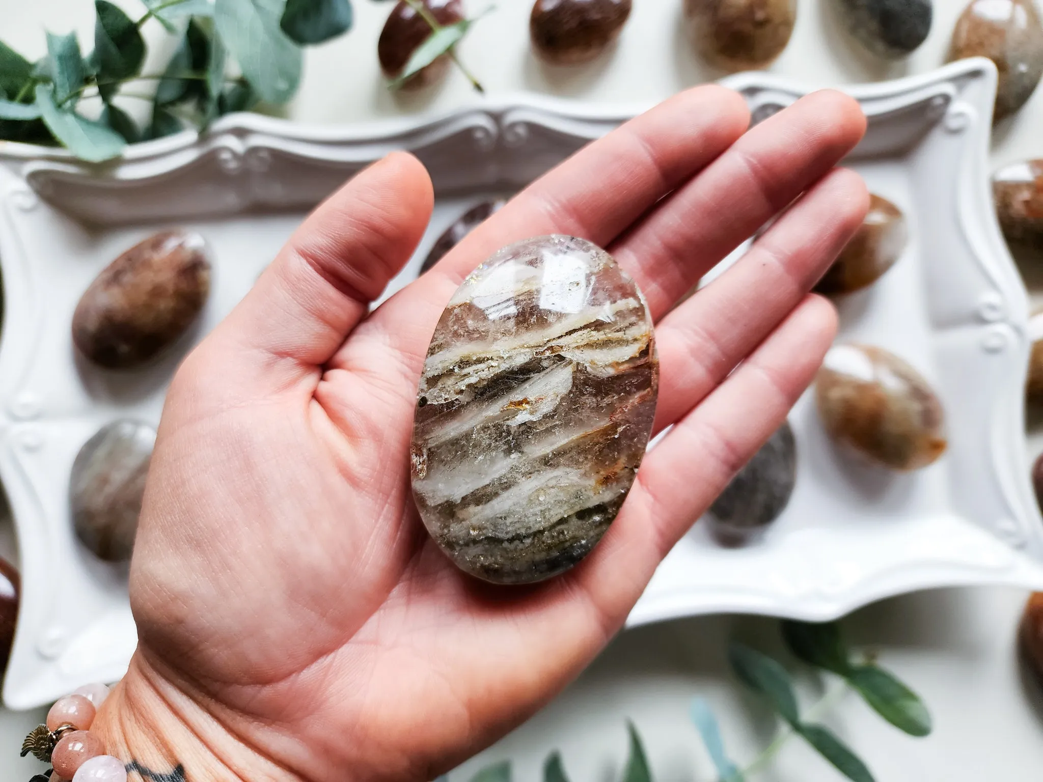 Thousand Layer (Lodolite) Quartz Palm Stone