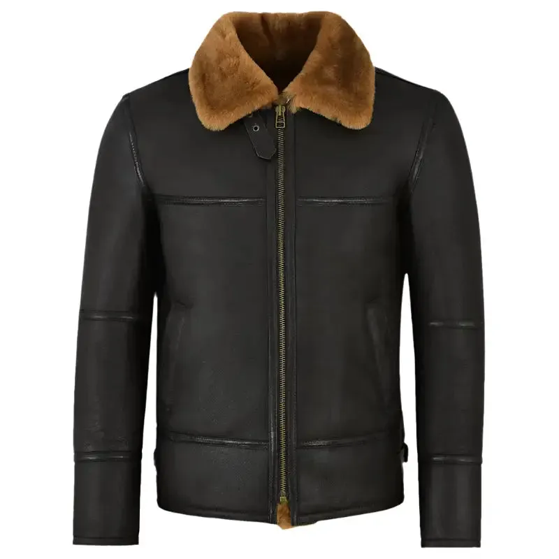 Traditional Black Shearling Jacket for Men - Warm & Stylish