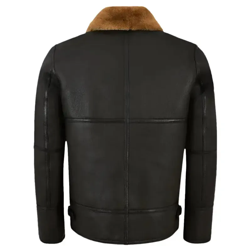 Traditional Black Shearling Jacket for Men - Warm & Stylish