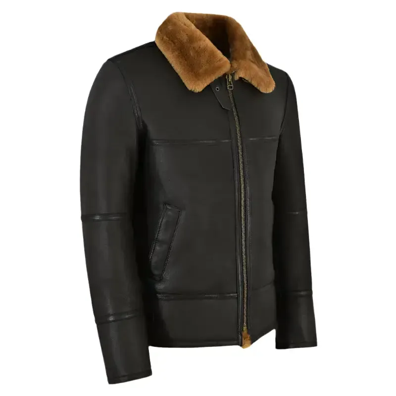 Traditional Black Shearling Jacket for Men - Warm & Stylish