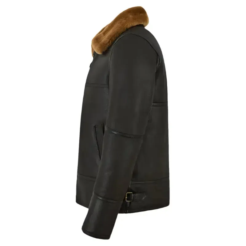 Traditional Black Shearling Jacket for Men - Warm & Stylish