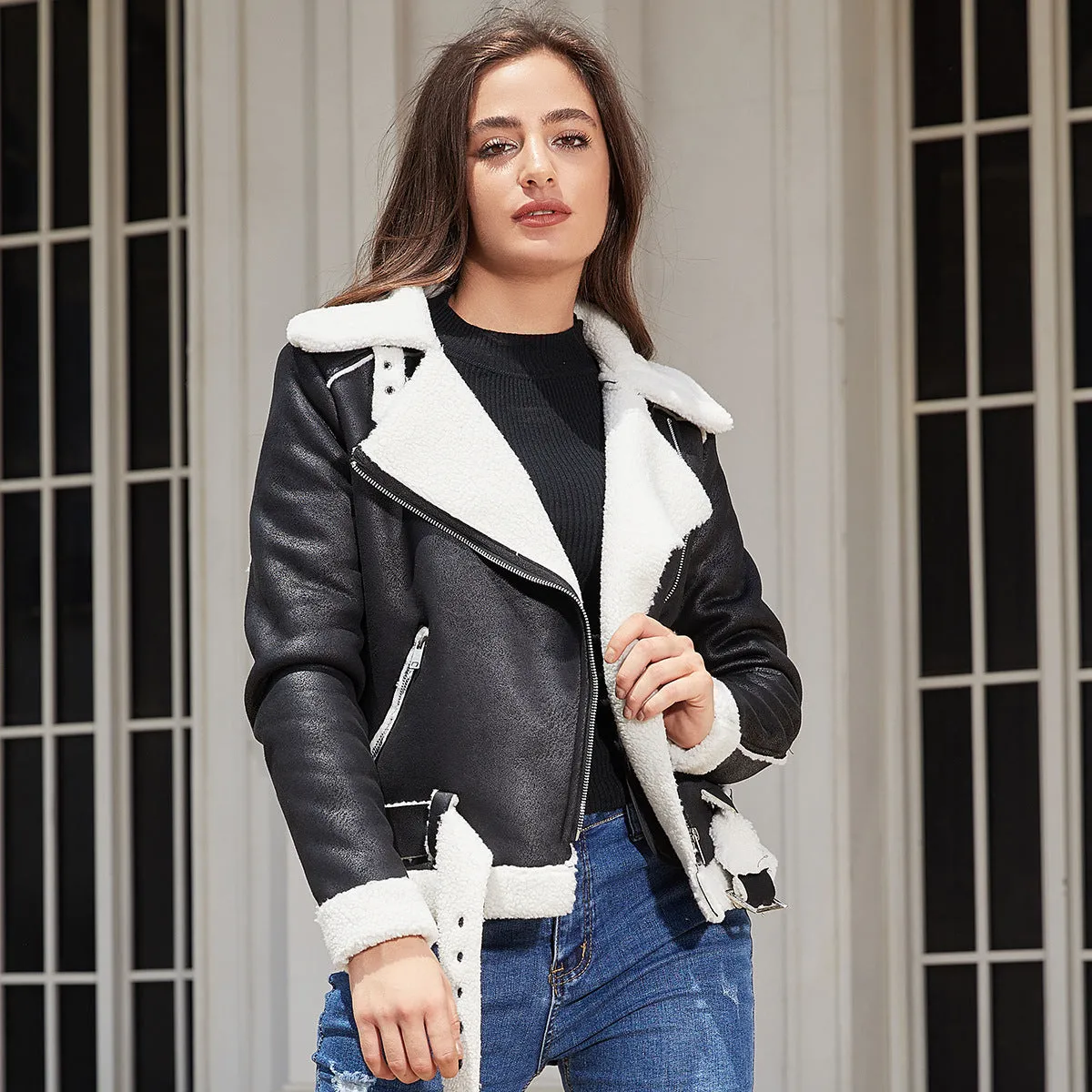 Vegan Leather Shearling Jacket