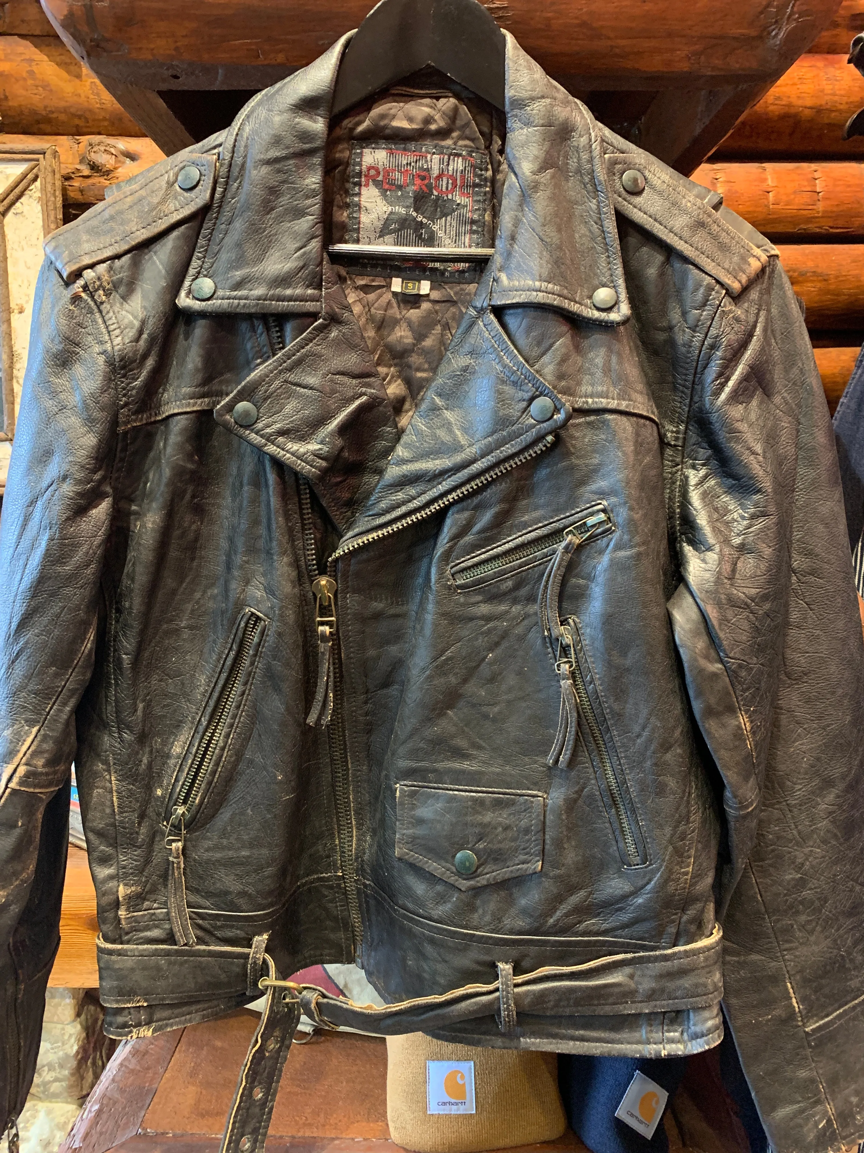 Vintage Distressed Petrol Biker Jacket, Small