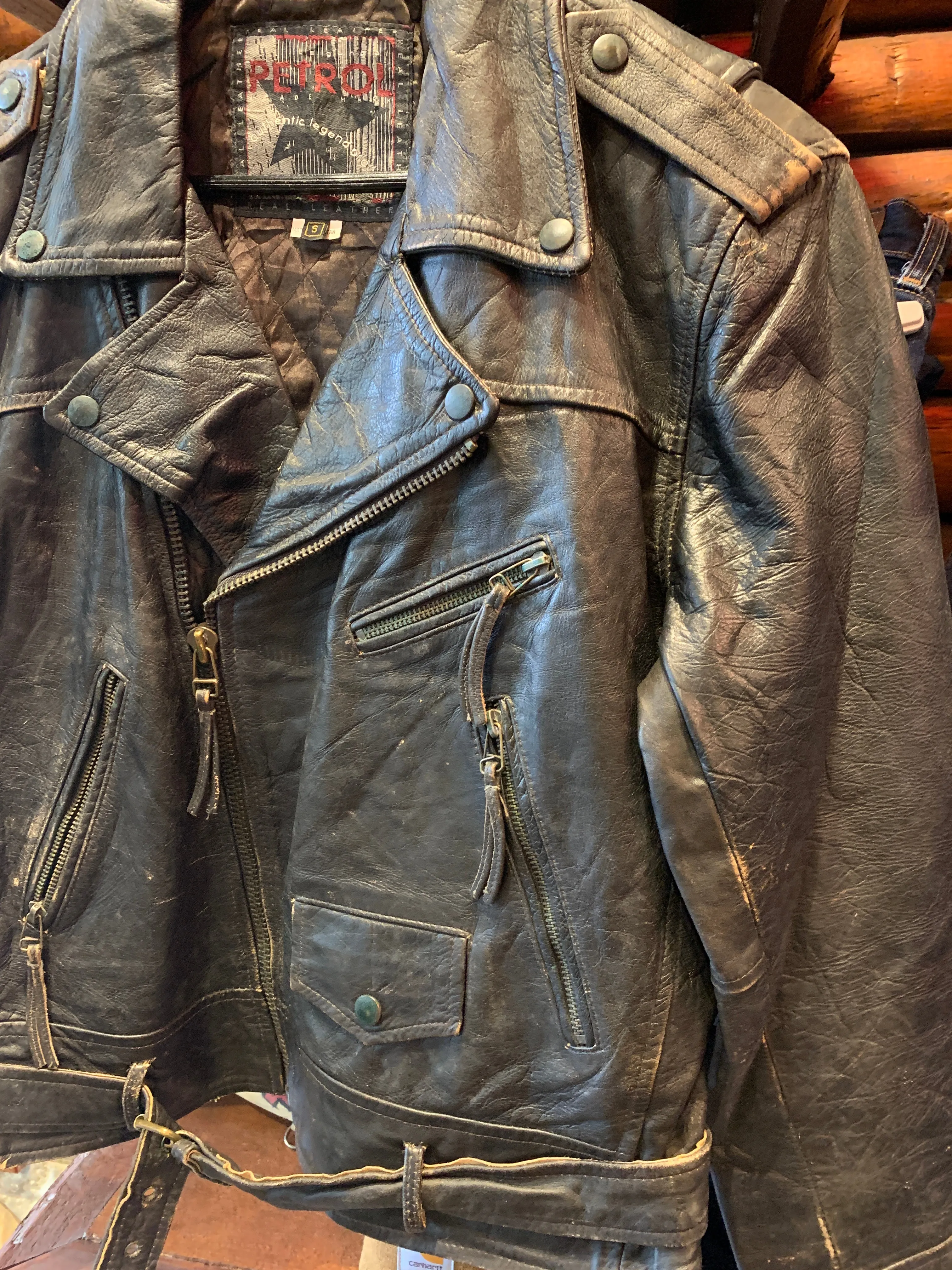 Vintage Distressed Petrol Biker Jacket, Small