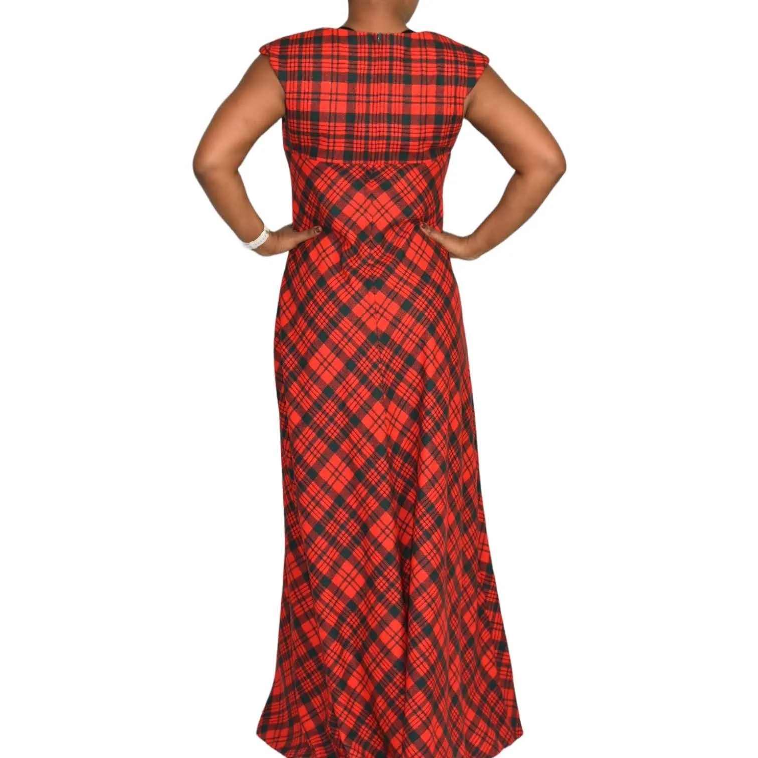 Vintage Tartan Maxi Dress Matching Shawl Red Wool Saba Plaid 70s Size Medium