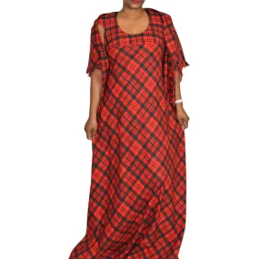 Vintage Tartan Maxi Dress Matching Shawl Red Wool Saba Plaid 70s Size Medium