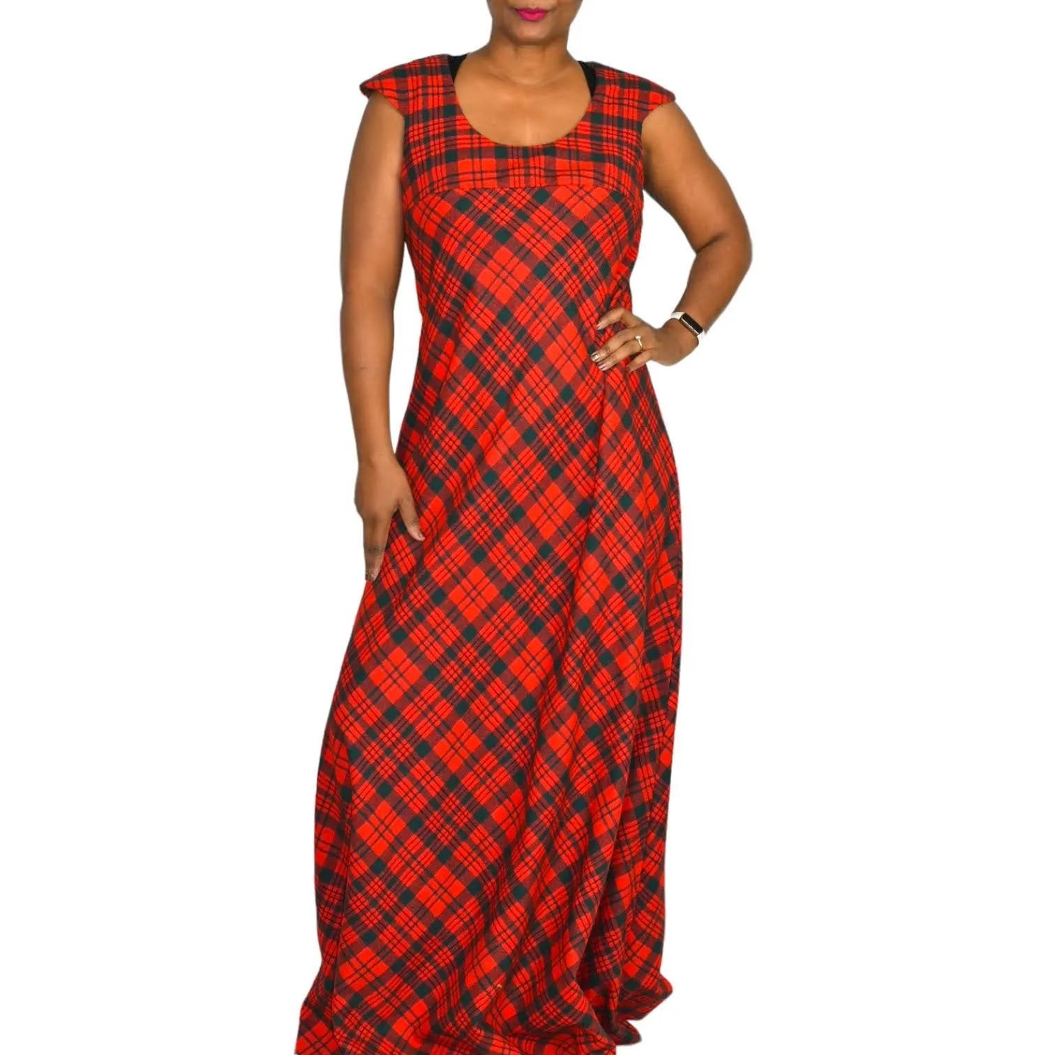 Vintage Tartan Maxi Dress Matching Shawl Red Wool Saba Plaid 70s Size Medium