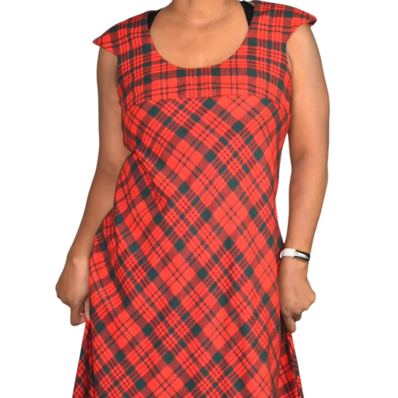 Vintage Tartan Maxi Dress Matching Shawl Red Wool Saba Plaid 70s Size Medium