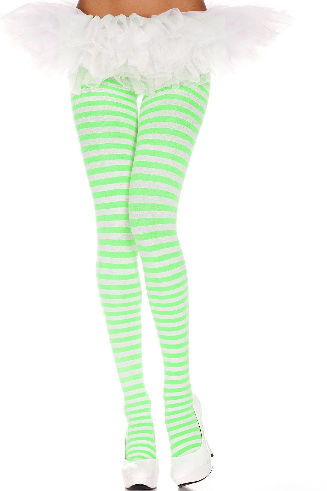 White and Green Striped Tights