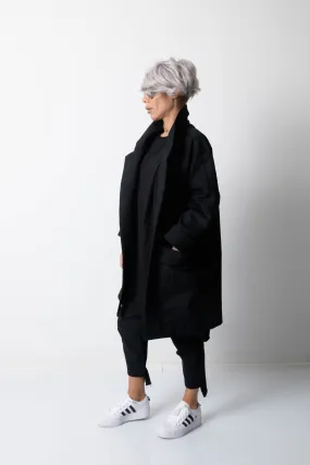 Woman Denim Coat with Lapel Collar and Big Pockets