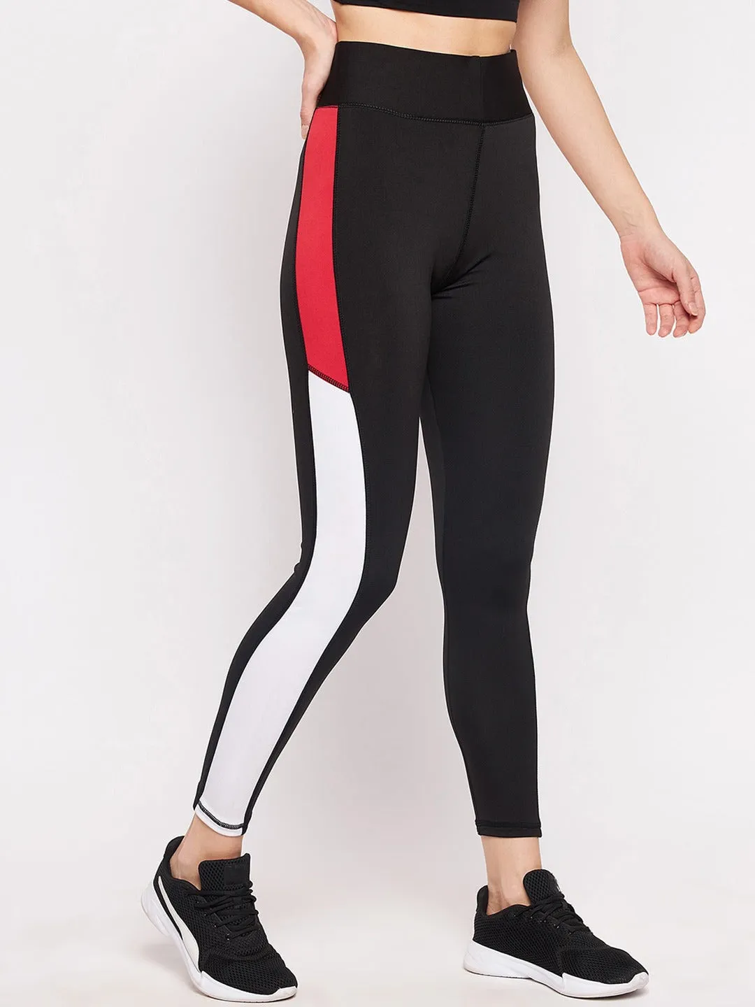 Women Black Colourblocked Tights