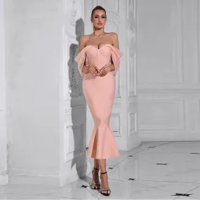 Women Solid Color Backless Sleeveless Slim Fishtail Formal Dress