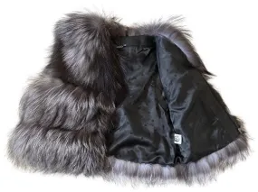 Women vest silver fox fur and leather