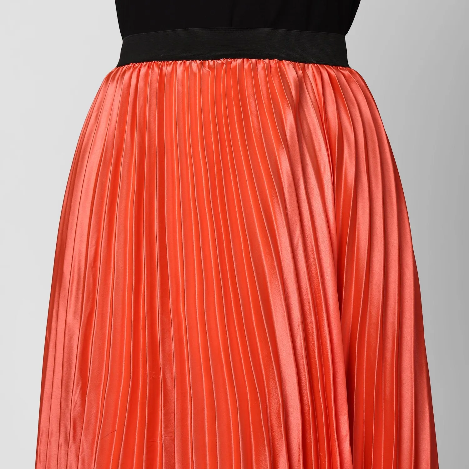 Women's Coral Satin Pleated Skirt - StyleStone