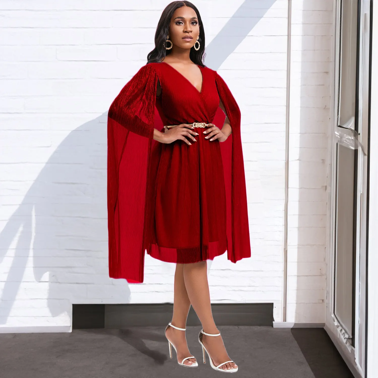 Women's Elegant V-Neck Cape Dress