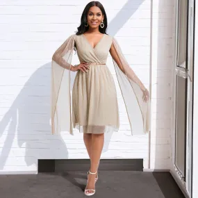 Women's Elegant V-Neck Cape Dress