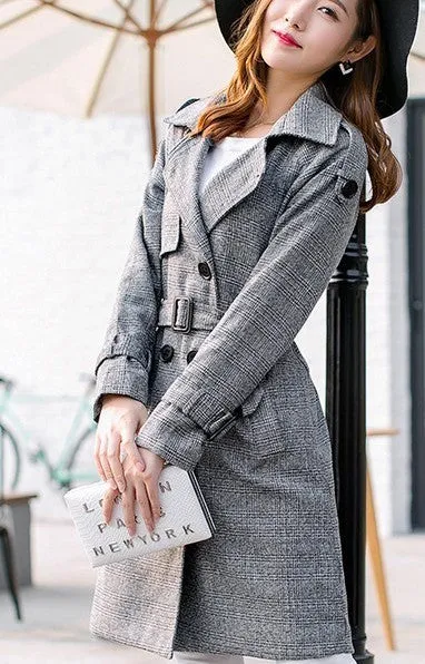 Womens Houndstooth Trench Coat