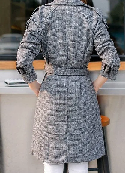 Womens Houndstooth Trench Coat
