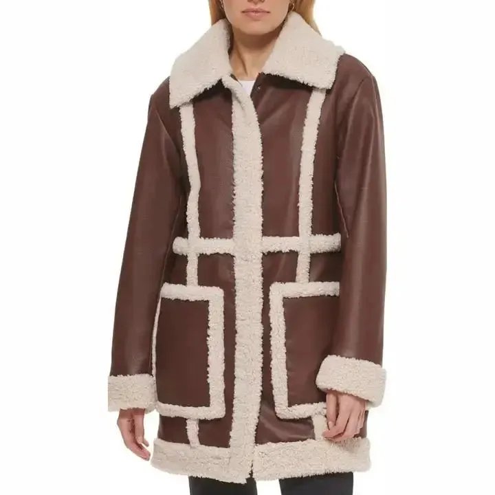 Women’s RAF Aviator Flight Shearling Leather Jacket Coat Classic & Warm