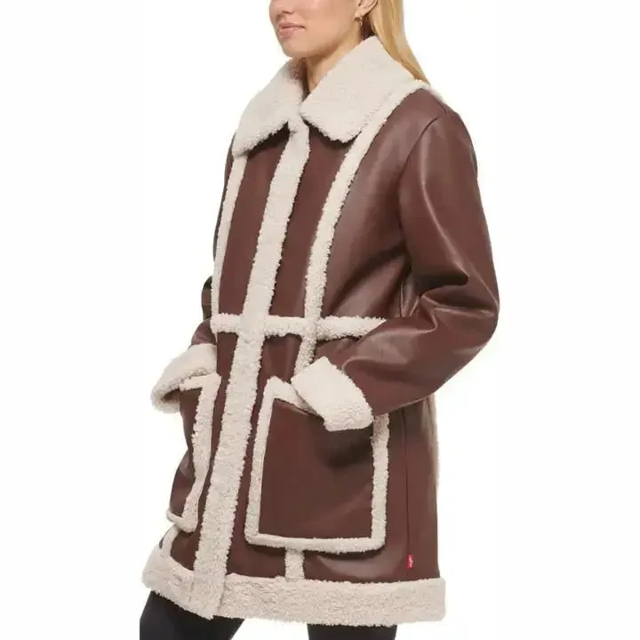Women’s RAF Aviator Flight Shearling Leather Jacket Coat Classic & Warm