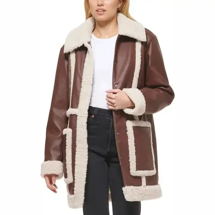 Women’s RAF Aviator Flight Shearling Leather Jacket Coat Classic & Warm