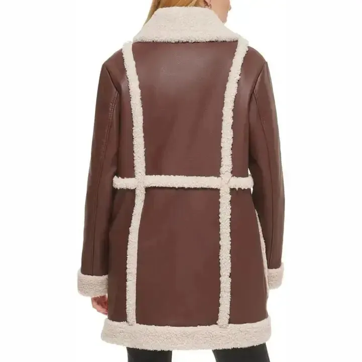 Women’s RAF Aviator Flight Shearling Leather Jacket Coat Classic & Warm