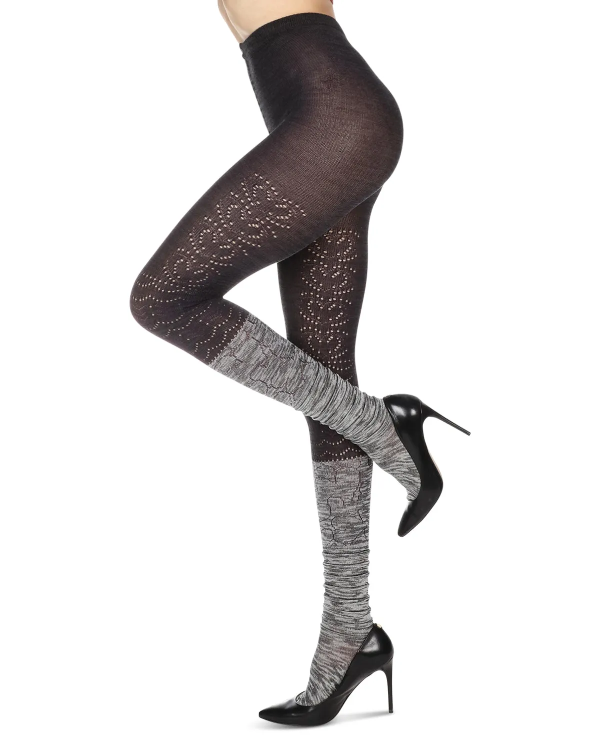 Women's Scallop Mix Two Tone Cotton Blend Sweater Tights