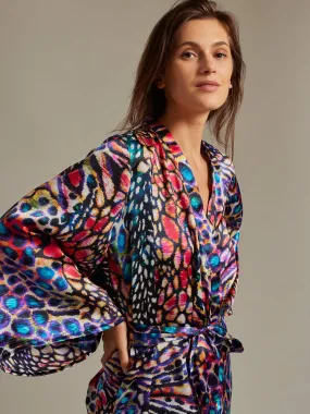 Women's Short Kimono Wrap in Rainbow Leopard