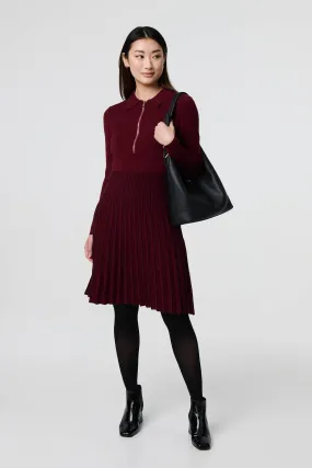 Zip Collar Pleated Knit Dress