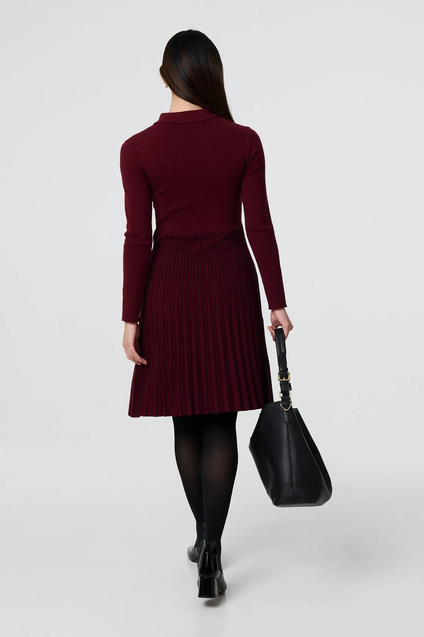 Zip Collar Pleated Knit Dress